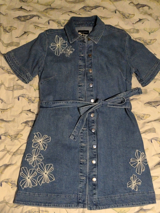 Free Assembly Dresses & Skirts - Free Assembly Embroidered Floral Denim Shirt Dress Midi Length Size Small